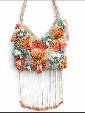 Made in India Coastal Floral Shell Beaded with Fringe